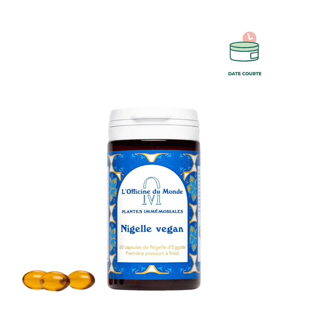 Capsules de nigelle Vegan - Allergies et Respiration Compléments alimentaires L'Officine du Monde À consommer de préférence avant décembre 2024 Cure de 1 mois - 60 Capsules